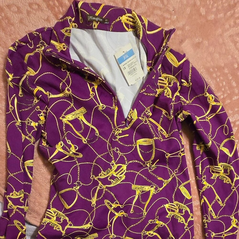 J Mclaughlin‎ Womens Bedford Top XSmall Purple Boteth Chain Equestrian 1/4 Zip